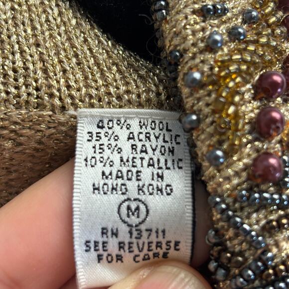 Vintage Valerie Stevens Women Beaded Glam Old Money Cardigan Sweater Size M Gold - Picture 4 of 9